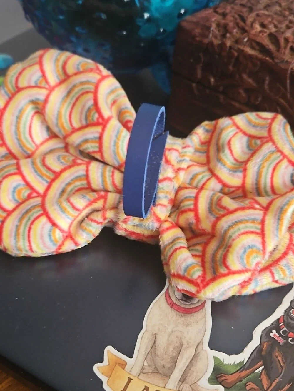 Hand Crafted Rainbow Pet Dog Collar Bow Tie Accessory NEW Gifted